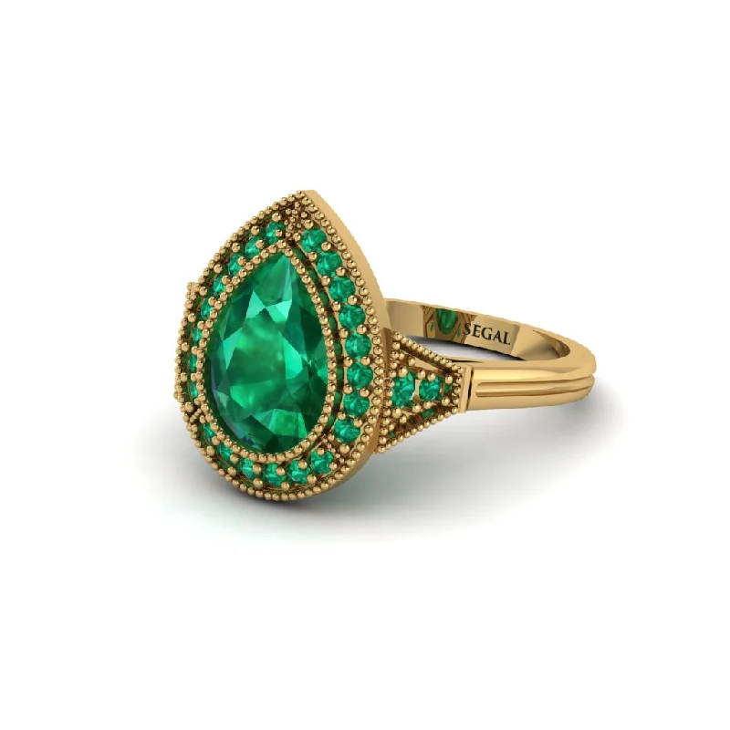 Women’s simple engagement ring-Pear Cut Emerald Milgrain Halo Engagement Ring - Daleyza No. 19