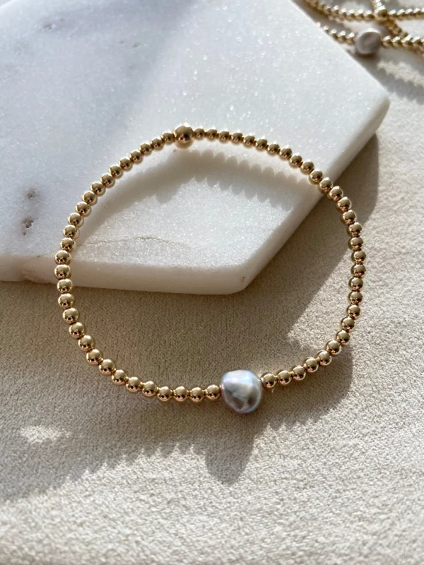 Women’s colorful bangle-Cherish The Day - Gold 3mm Bead & Pearl Bracelet