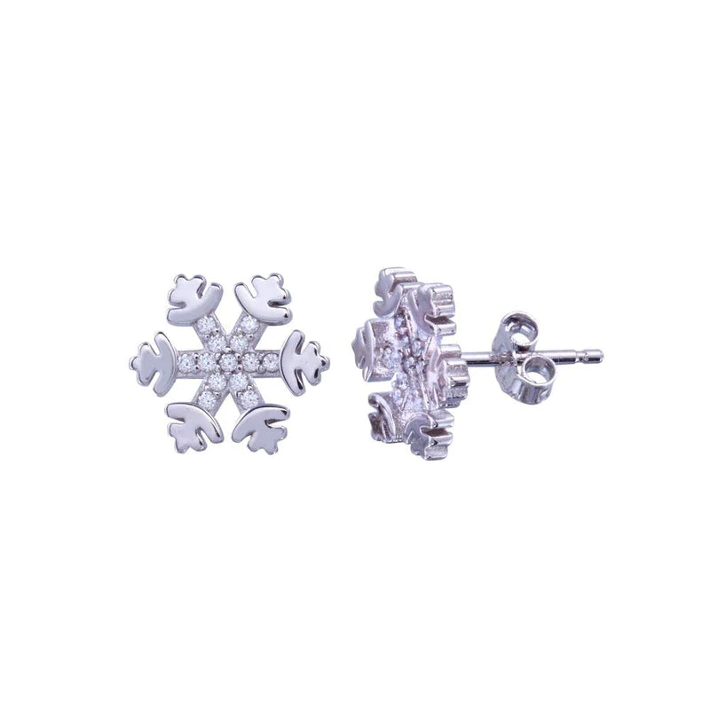 Women’s anniversary earrings-Silver 925 Rhodium Plated CZ Snow Flakes Earrings