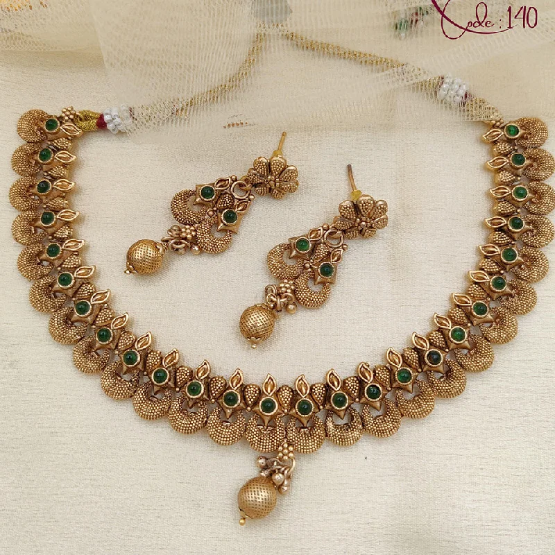 Women’s delicate necklace-Jewel Addiction Copper Rajwadi Finish Pota Stone Necklace Set