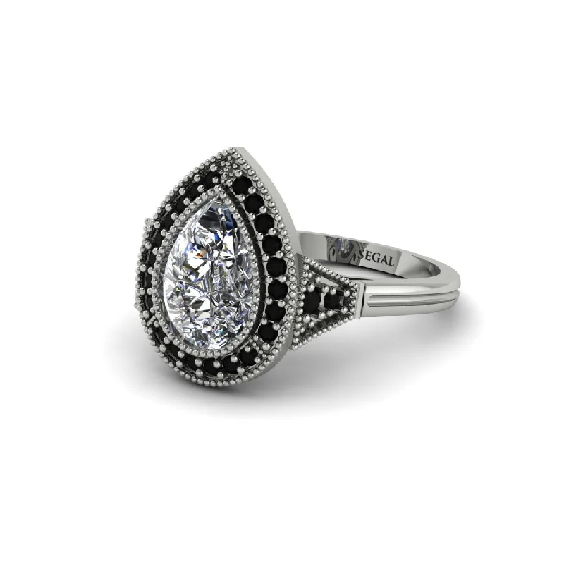 Women’s mixed metal engagement ring-Pear Cut Diamond Milgrain Halo Engagement Ring - Daleyza No. 33