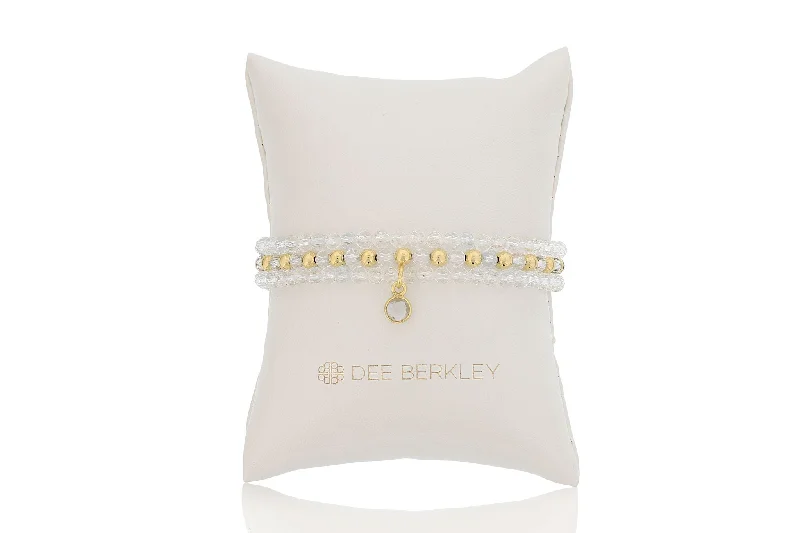 Women’s gold bangle-White Topaz & Gold Filled Bead Stretch Bracelet Set by Dee Berkley