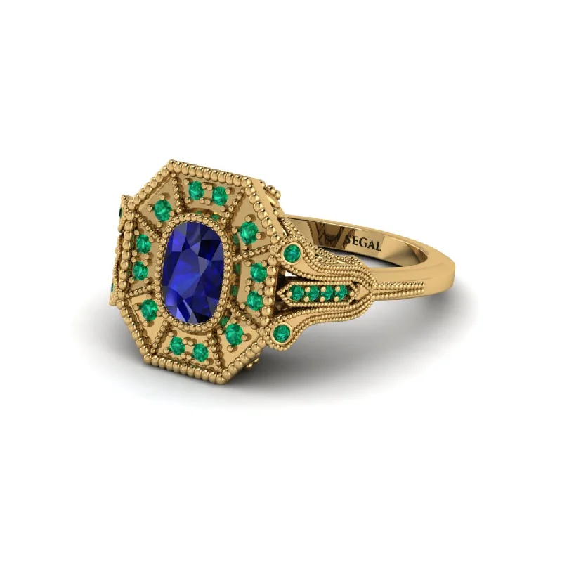 Women’s gold wedding band-Sapphire Cushion Cut Art Deco Engagement Ring - Alicia No. 28