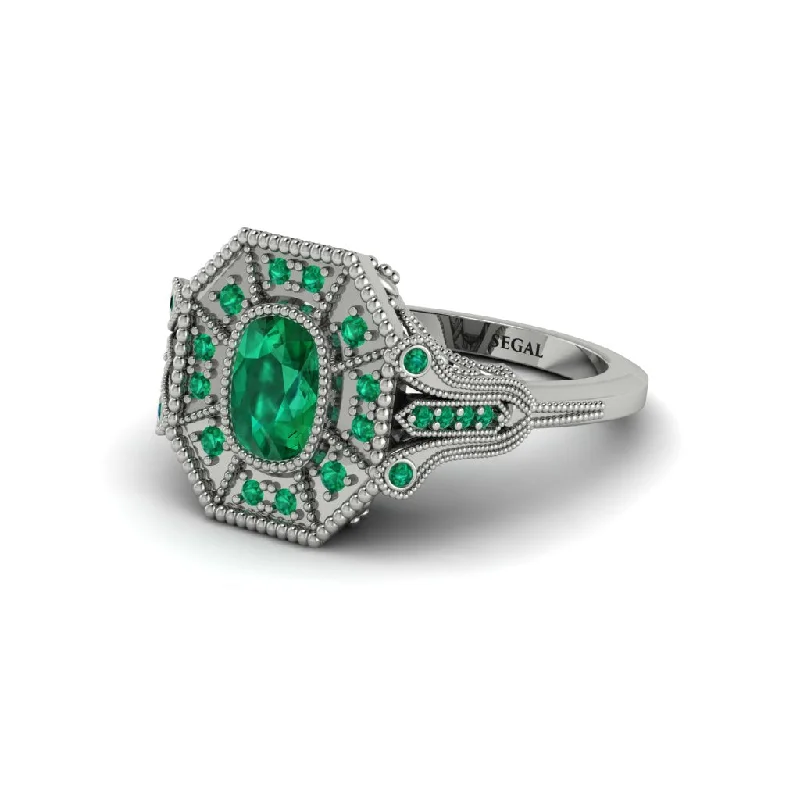 Women’s vintage-inspired engagement ring-Emerald Cushion Cut Art Deco Engagement Ring - Alicia No. 21