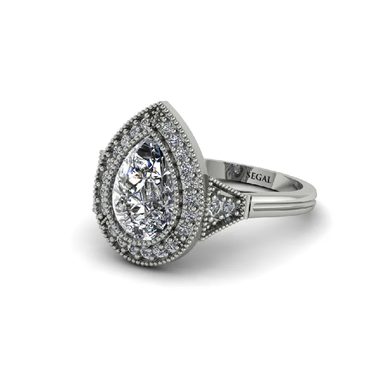 Women’s large diamond engagement ring-Pear Cut Diamond Milgrain Halo Engagement Ring - Daleyza No. 3