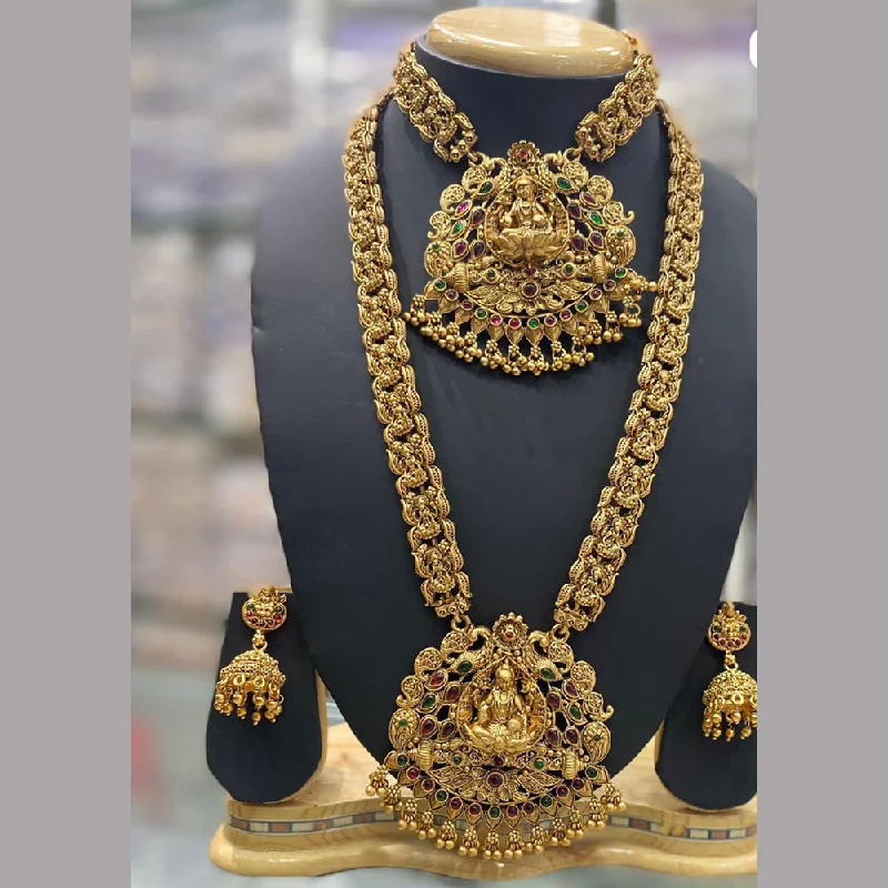 Women’s birthstone charm necklace-Manisha Jewellery Gold Plated Temple Double Necklace Set