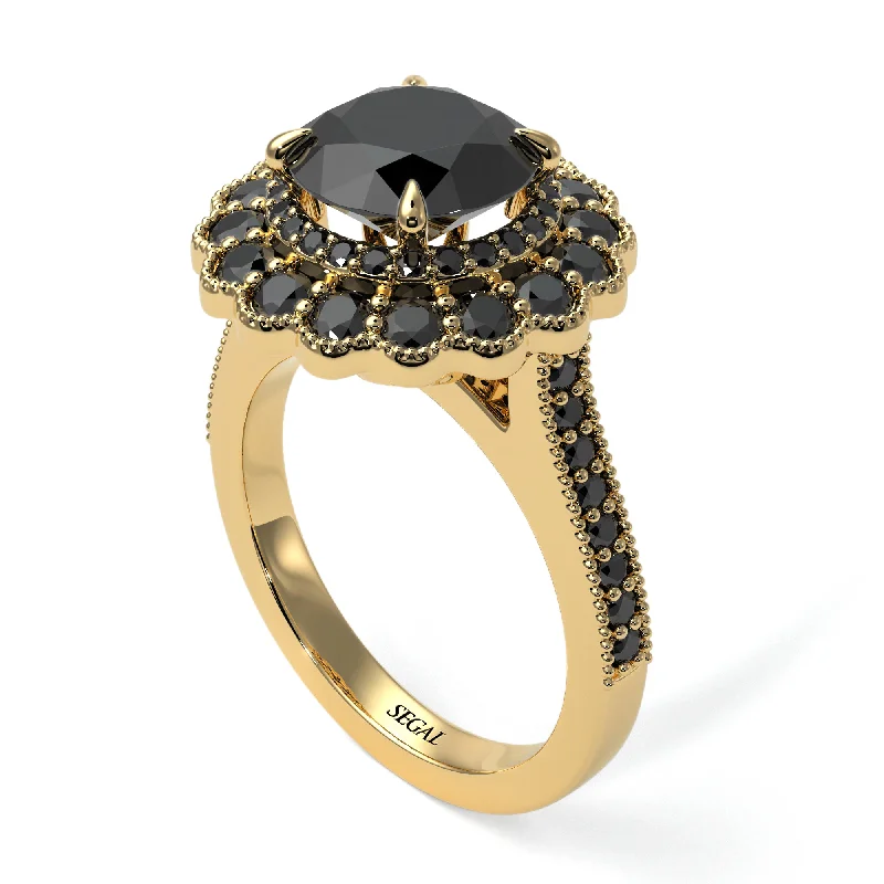 Women’s dazzling engagement ring-Black Diamond Double Halo Cathedral Engagement Ring - Deirdre No. 37