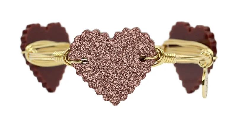 Women’s engraved bracelet-Mauve Glitter Heart Bangle Bracelet