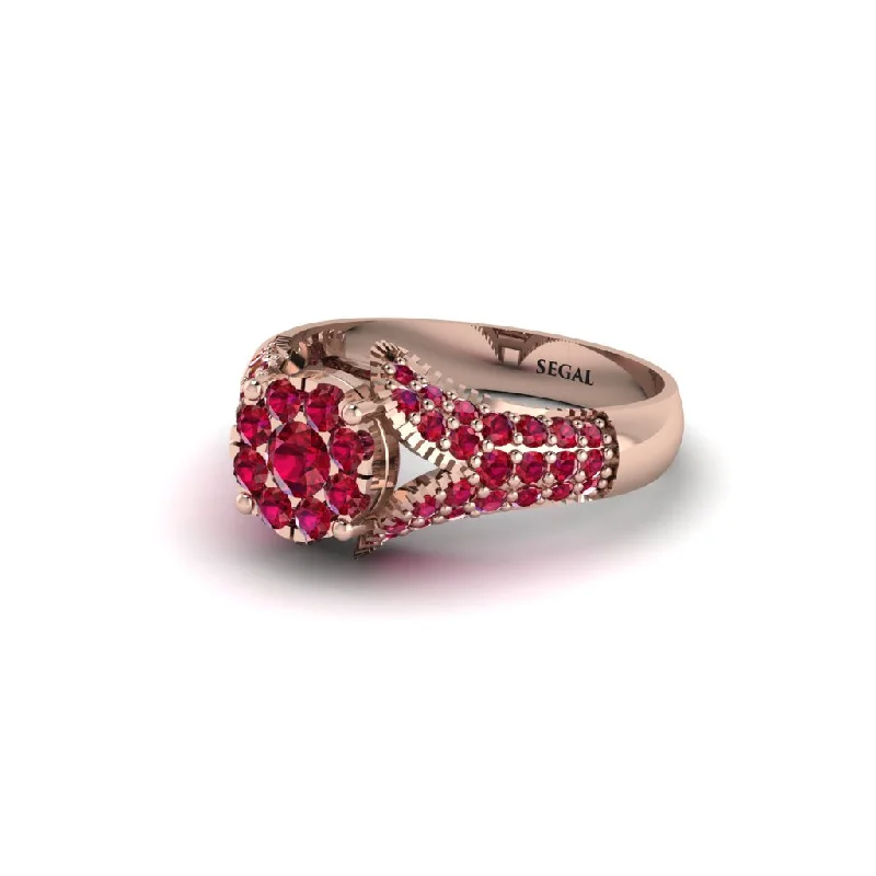 Women’s princess cut engagement ring-Ruby Floral Cluster Engagement Ring  - Penelope No. 56