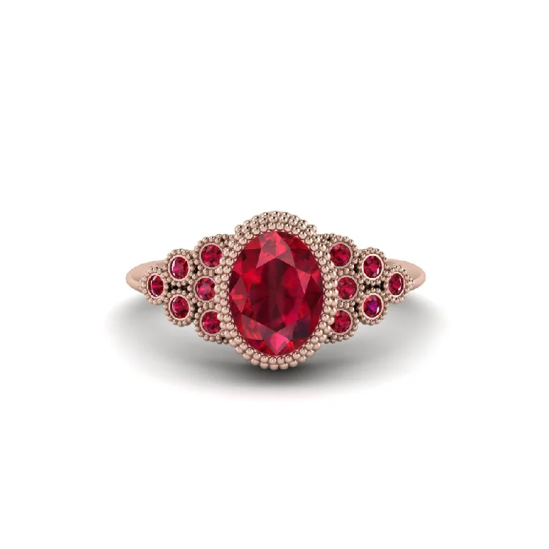 Women’s exquisite engagement ring-Ruby Milgrain Beaded Bezel Engagement Ring - Stacy No. 56