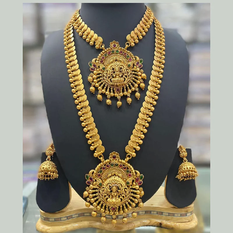 Women’s customized necklace-Manisha Jewellery Gold Plated Temple Double Necklace Set