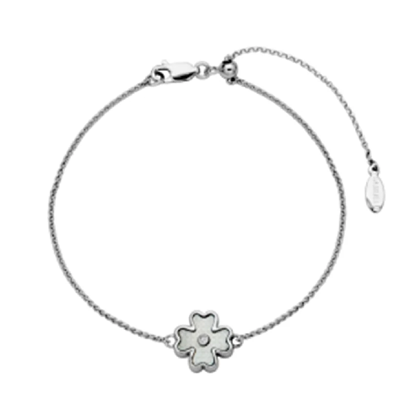 Women’s silver bangle-Sterling Silver Mother of Pearl & White Topaz Flower Bolo Bracelet by Samuel B.