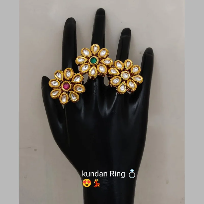 Women’s wedding ring-Lucentarts Jewellery Gold Plated Kundan Stone Rings