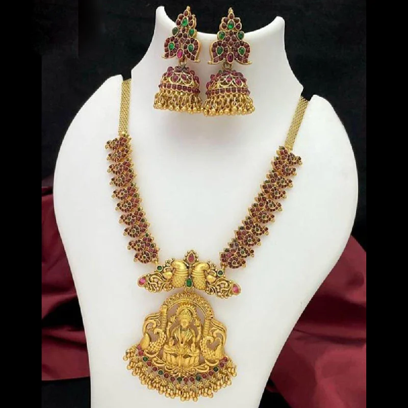 Women’s statement necklace-Sai Fashion Gold Plated Pota Stone Temple Necklace Set