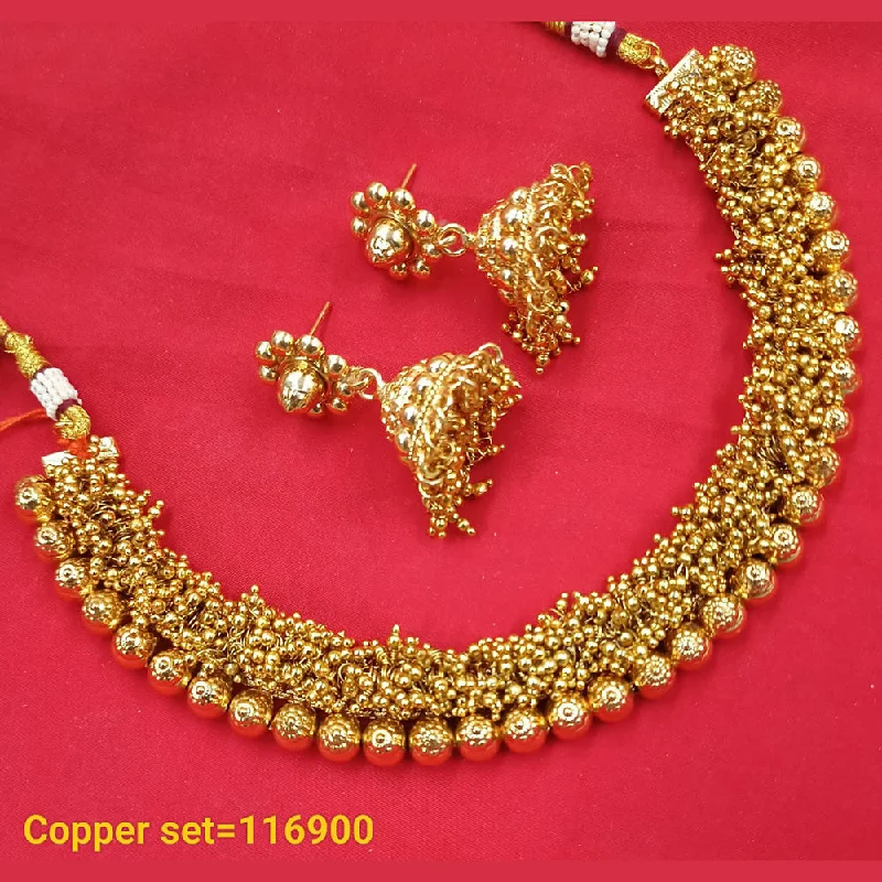 Women’s pearl necklace-Padmawati Bangles Gold Plated Copper Necklace Set