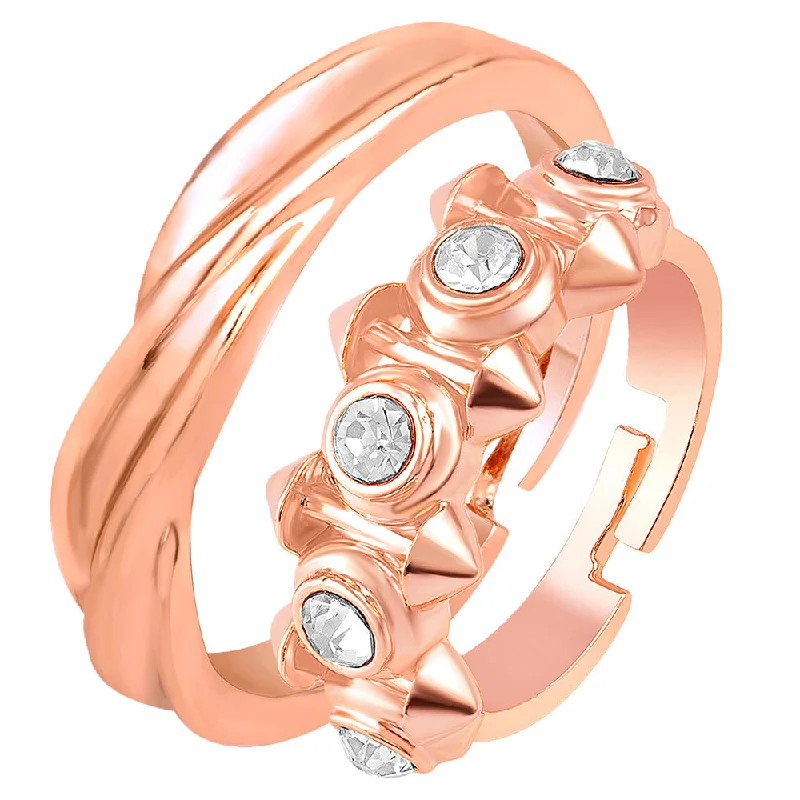 Women’s artistic ring-Mahi Rose Gold Plated Valentine Gift Proposal Adjustable Couple Ring with Crystal (FRCO1103187Z)