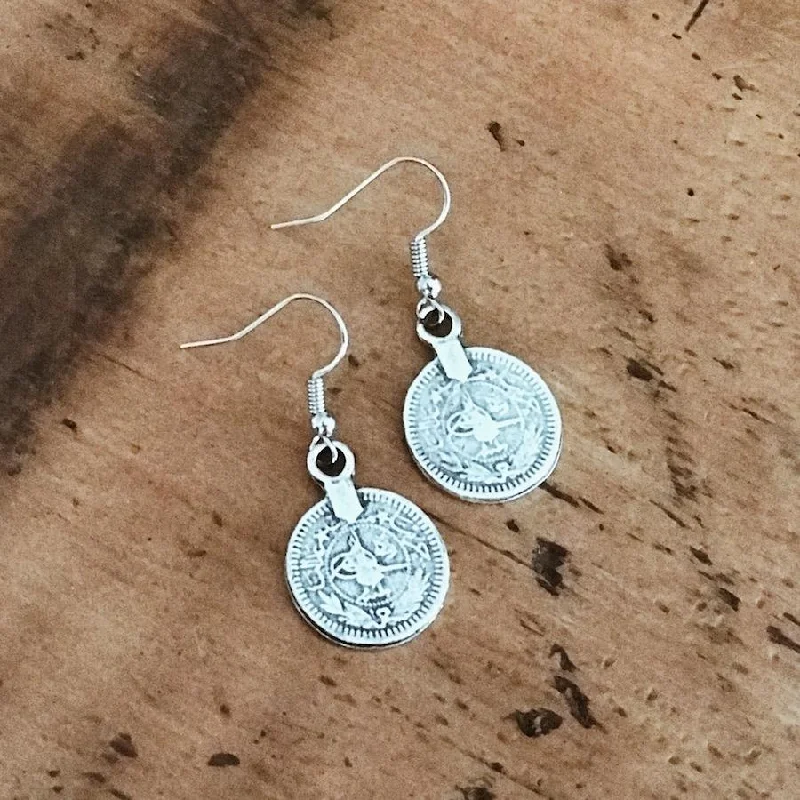 Women’s hoop statement earrings-Anatolian Boho Earrings - "Single Coin"