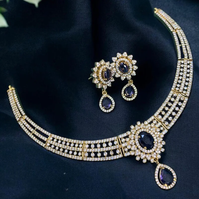 Women’s circle necklace-Sona Creation Gold Plated AD Stone Necklace Set