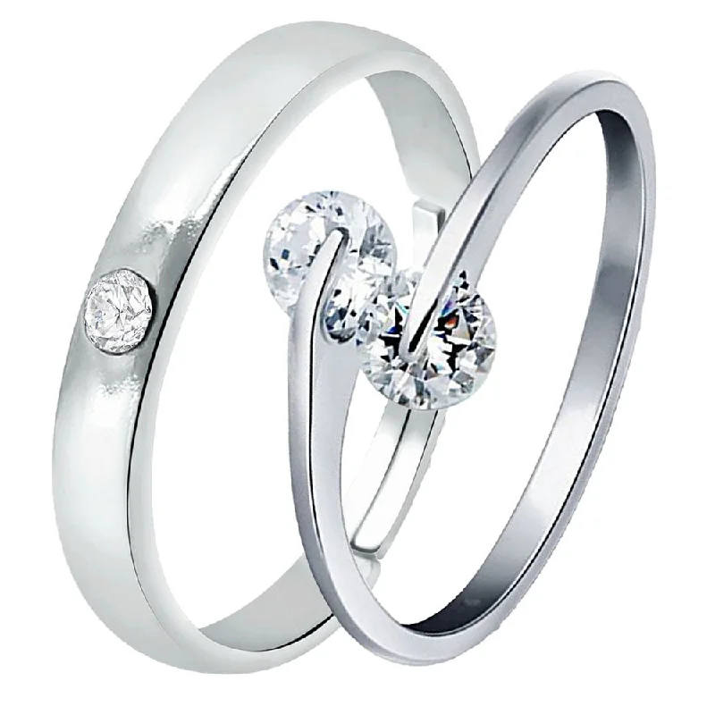 Women’s cushion-cut engagement ring-Mahi Valentine Gift Proposal Forever Together Couple Ring Set with Crystal for Men and Women (FRCO1103215R)