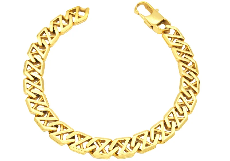 Women’s thick bangle-Mens Gold Stainless Steel X-Shaped Link Chain Bracelet