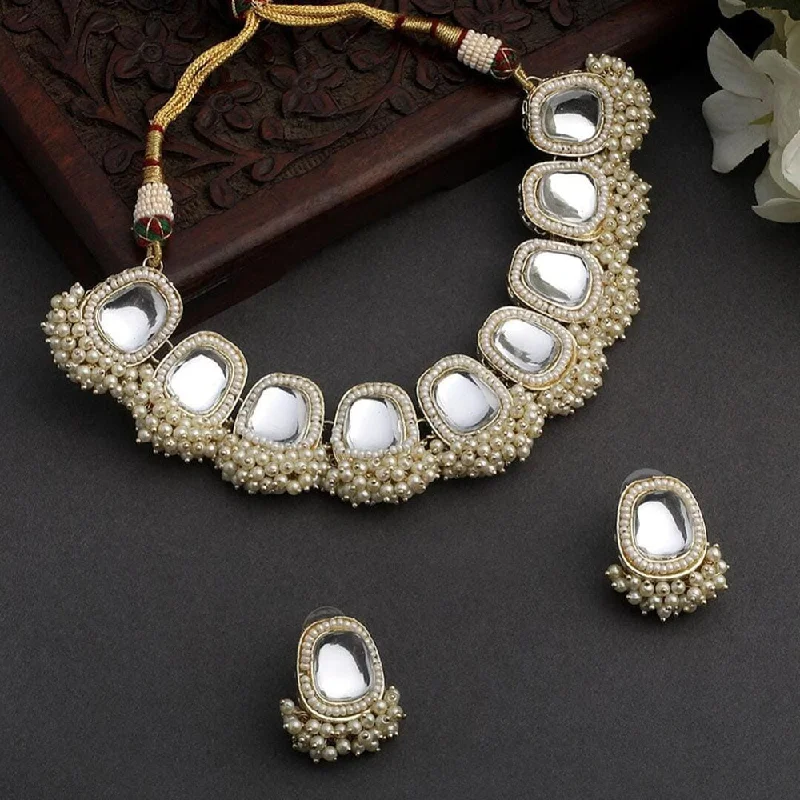 Women’s moon necklace-Lucentarts Jewellery Gold Plated Kundan Stone And Pearls Choker Necklace Set