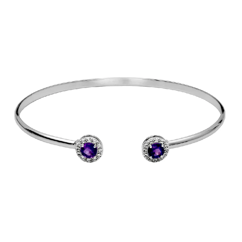 Women’s engraved bangle-Sterling Silver African Amethyst & White Topaz Halo Cuff Bracelet by Samuel B.