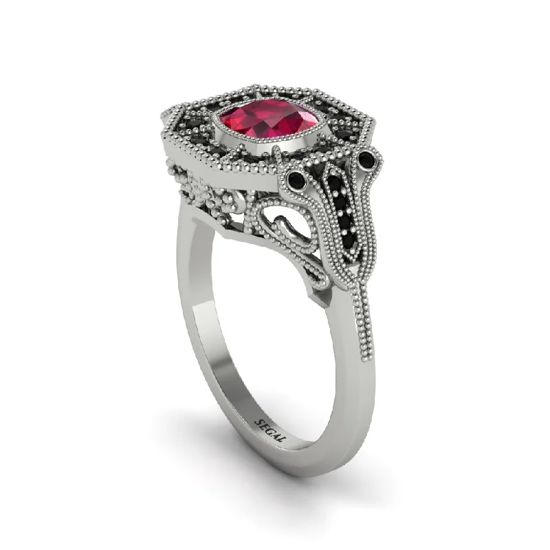 Women’s classic engagement ring-Ruby Cushion Cut Art Deco Engagement Ring - Kristin No. 42