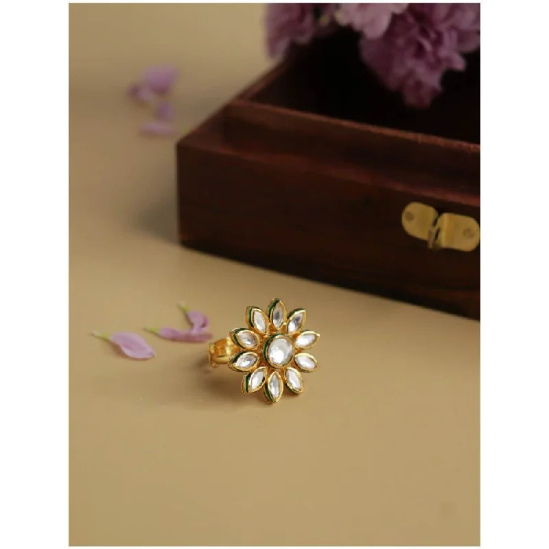 Women’s art deco ring-Curio Cottage Bridal Kundan and Gold Daffodil Ring