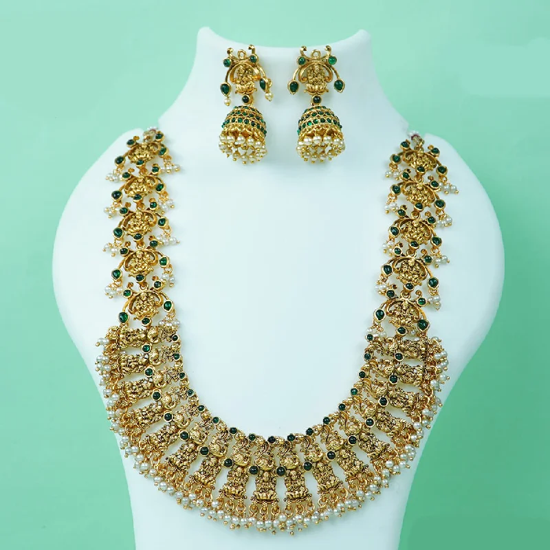 Women’s rhinestone necklace-Diksha Collection Gold Plated Temple Necklace Set