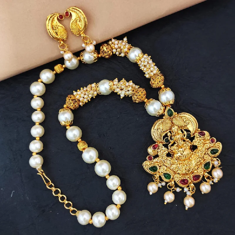 Women’s birthstone charm necklace-Heera Jewellers Gold Plated Pota Stone Temple Necklace Set