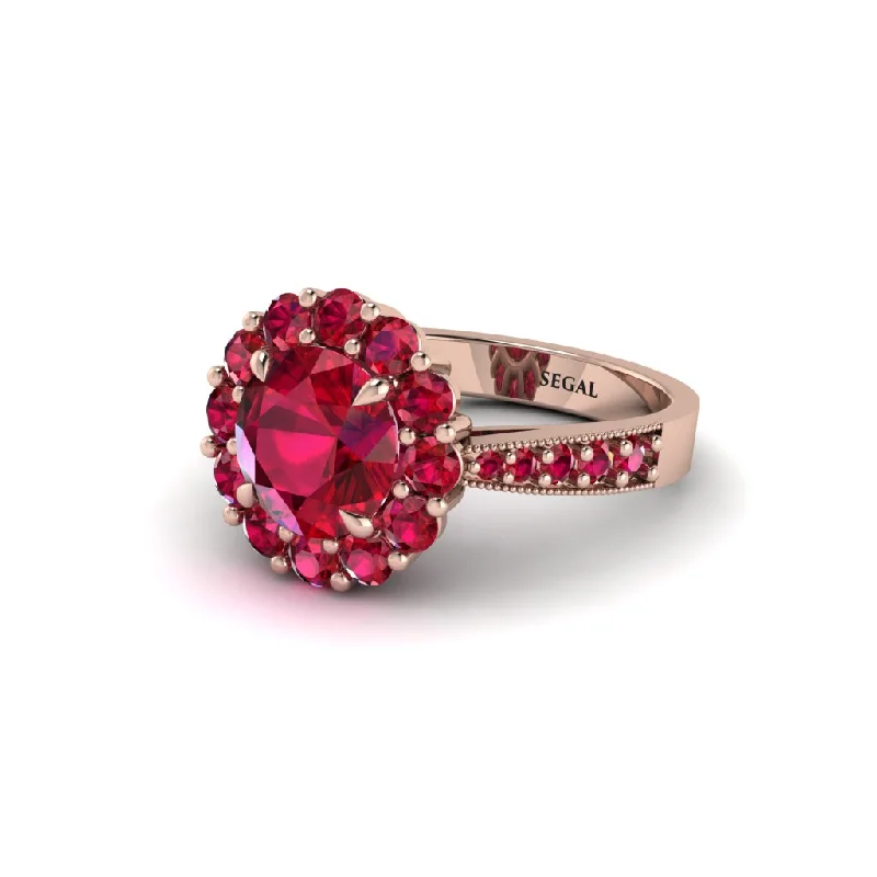 Women’s signature diamond ring-Ruby Round Halo Engagement Ring - Unity No. 56