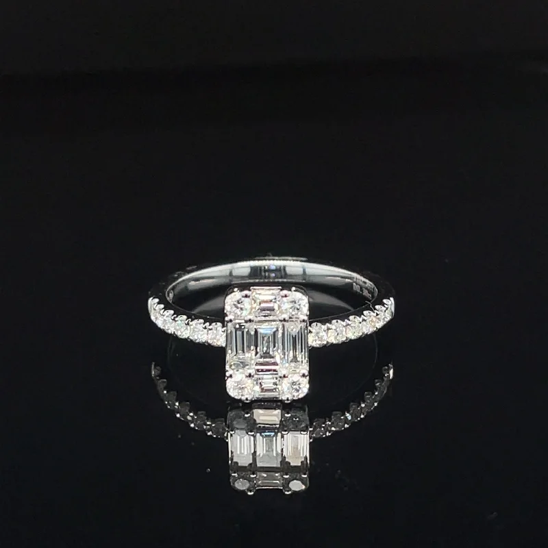 Women’s luxurious engagement ring-Diamond Rectangular Cluster Art Deco Engagement Ring in 18k White Gold - #627 - RGDIA674504