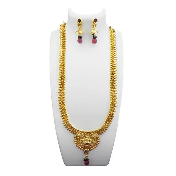 Women’s infinity loop necklace-Utkrishtt Gold Plated Maroon Pota Stone Copper Necklace Set - 1108331