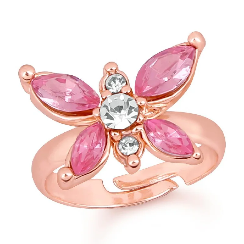 Women’s emerald ring-Mahi Rose Gold Plated Winged Butterfly Love Finger Ring With Crystal