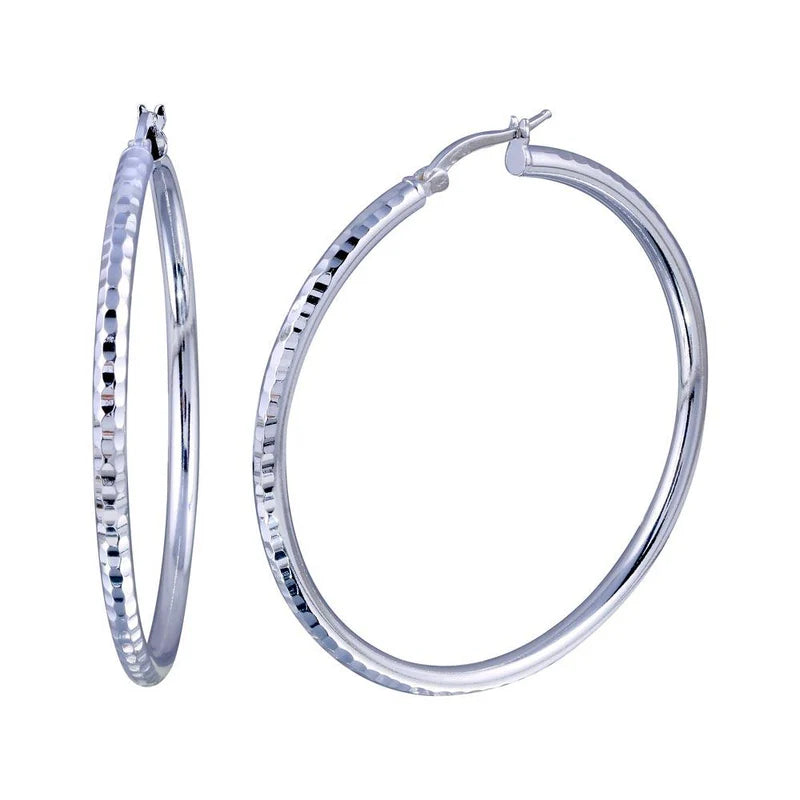 Women’s silver earrings-Silver 925 Diamond Cut Hoop Earrings 3mm Wide