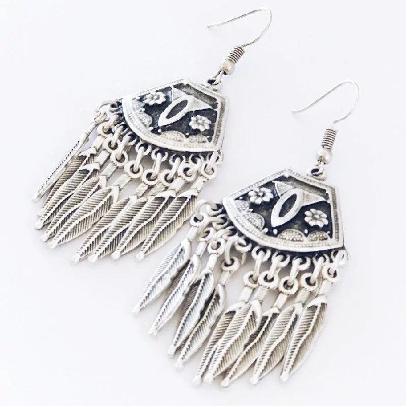 Women’s fashion-forward earrings-Anatolian Boho Earrings - "Nine Feathers"