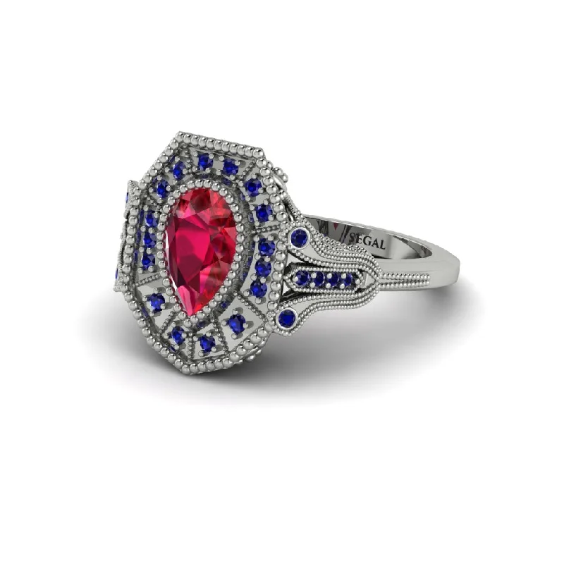 Women’s antique engagement ring-Ruby Pear Cut Art Deco Engagement Ring - Rosalind No. 72