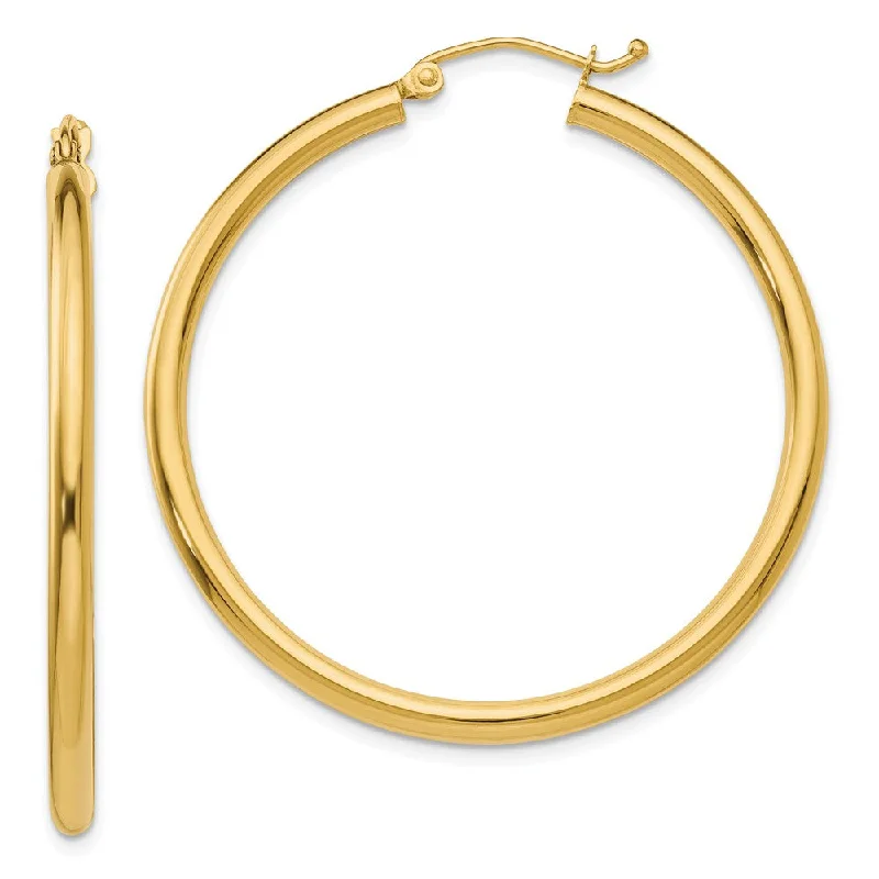 Women’s dangling earrings-2.5mm, 14k Yellow Gold Classic Round Hoop Earrings, 40mm (1 1/2 Inch)