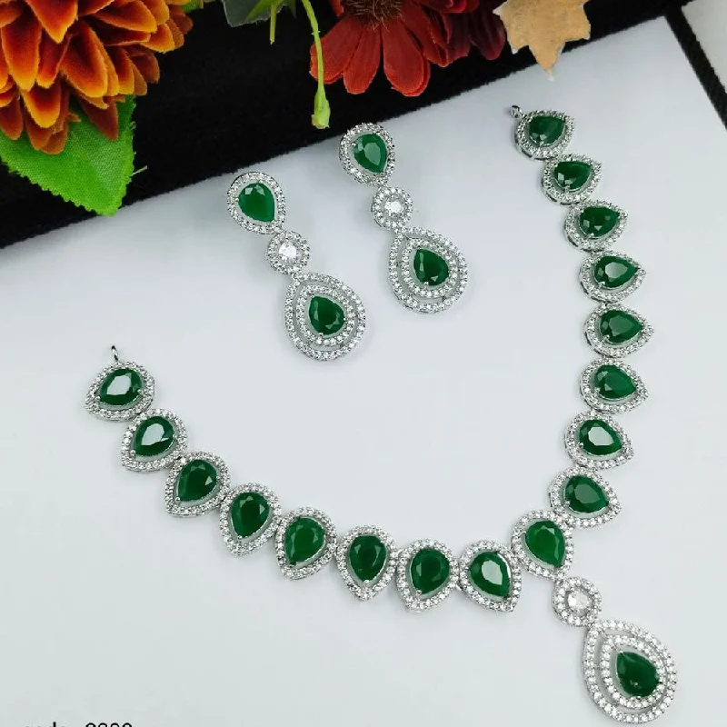 Women’s gemstone necklace-Aamrapali Silver Plated American Diamond Necklace Set