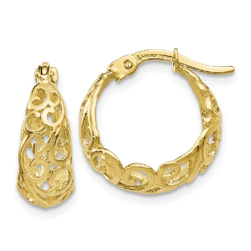 Women’s heart-shaped earrings-Tapered Scroll Hoop Earrings in 10k Yellow Gold, 16mm (5/8 Inch)