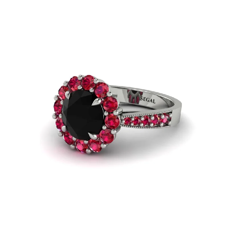 Women’s affordable wedding engagement ring-Ruby Round Halo Engagement Ring - Unity No. 54