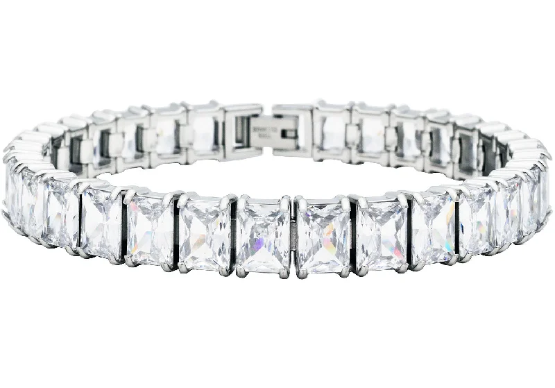 Women’s custom bangles-Mens Stainless Steel Tennis Bracelet with Cubic Zirconia