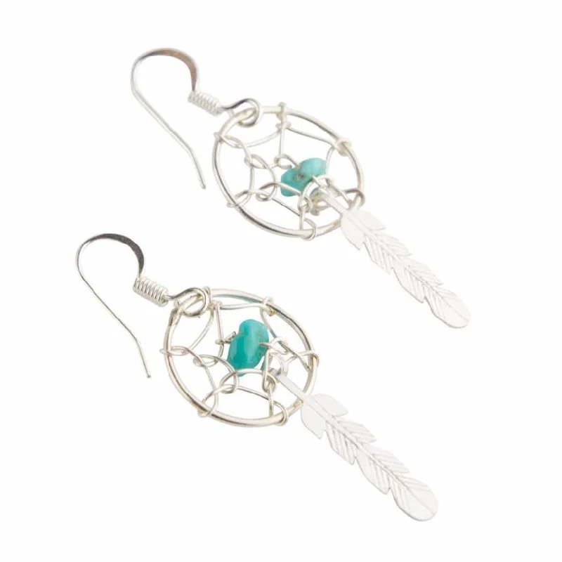 Women’s hoop and drop earrings-Mini Dreamcatcher Navajo Earrings - Sterling Silver