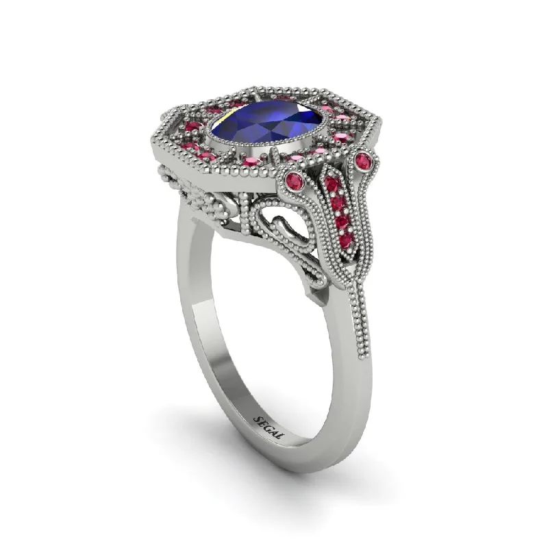 Women’s round cut engagement ring-Sapphire Oval Cut Art Deco Engagement Ring - Tabitha No. 60