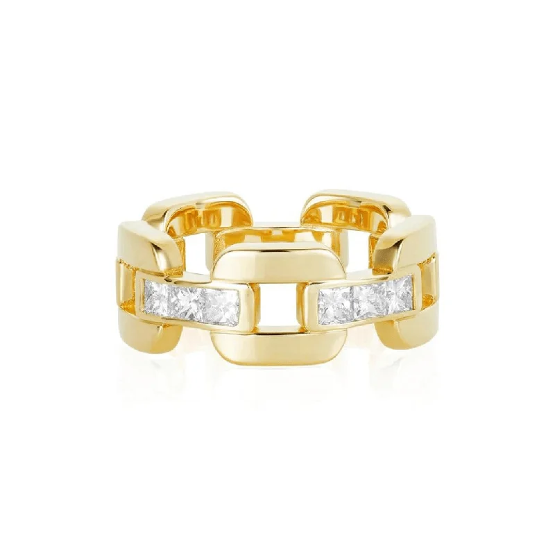 Women’s silver promise ring-Gold Link Band