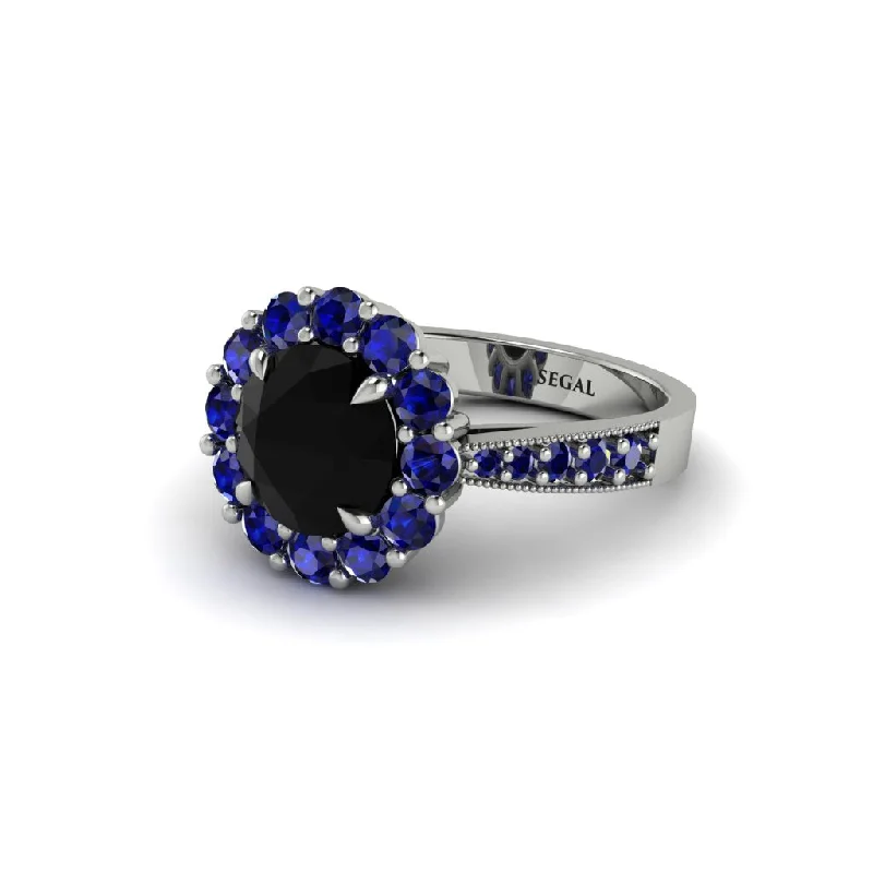 Women’s large diamond engagement ring-Sapphire Round Halo Engagement Ring - Unity No. 69