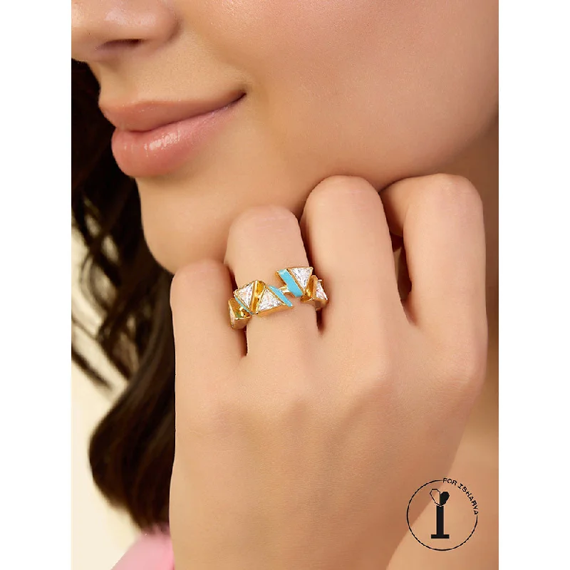 Women’s romantic ring-Isharya Blue Triangles Infinity Ring In 18Kt Gold Plated