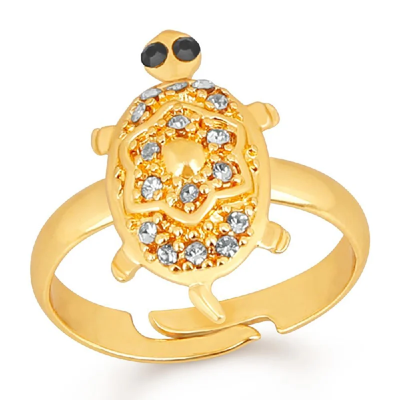 Women’s vintage ring-Mahi Gold Plated Tortoise Love Designer Unisex Finger Ring With Crystal Stone