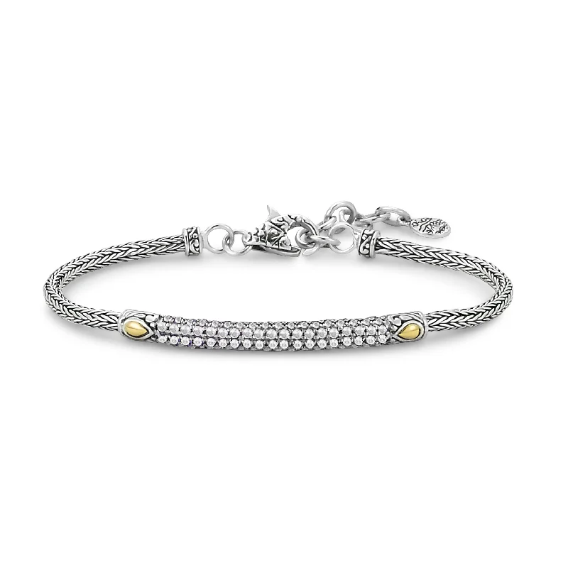 Women’s cuff bracelet-Sterling Silver & 18K Yellow Gold White Topaz Cluster Bar Bracelet by Samuel B.