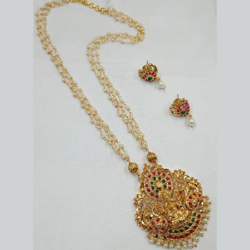 Women’s gemstone chain necklace-Padmawati Bangles Gold Plated Pearl And Pota Stone Temple  Necklace Set